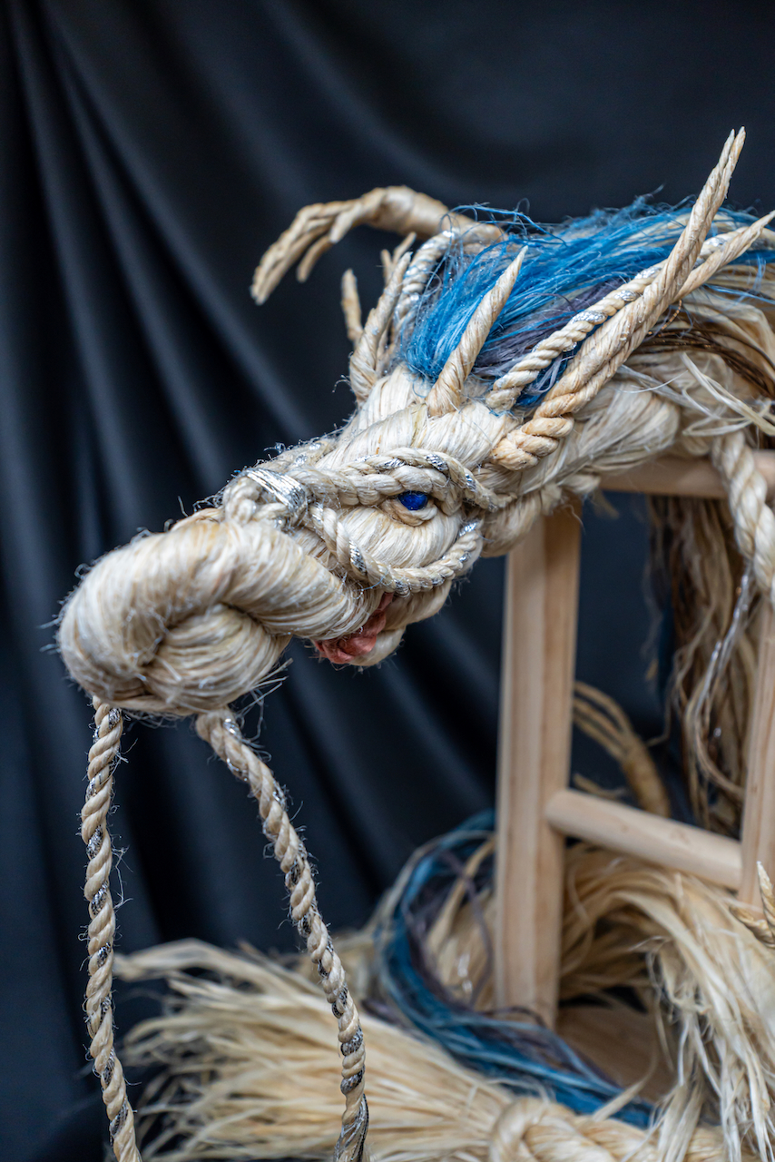 特大 精麻龍 マリンブルータイガーアイ 藍染精麻 紫根染め精麻 銀糸