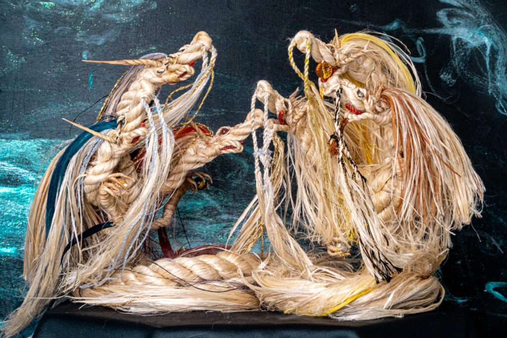 精麻龍☆精麻鳳凰☆フラワーオブライフ☆壁掛け☆浄化☆運気上昇 三位一体精麻龍 - 愛ちゃんの龍【精麻とパワーストーンの龍職人】